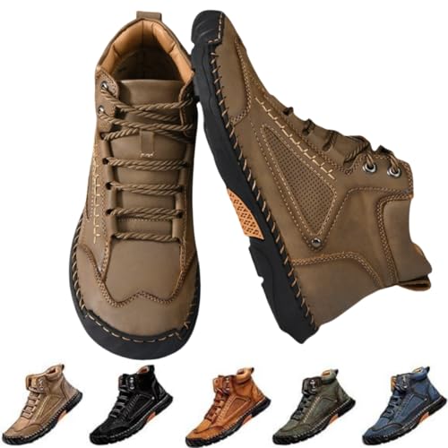 Mens Boots - Men's Comfortable Handmade Leather Boots,2025 New Waterproof,Arch Support,Spacious Toe Box