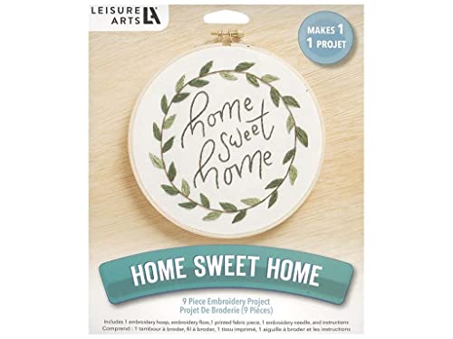 Image of LEISURE ARTS Embroidery Kit 6 inch Home Sweet Home - Embroidery Kit for Beginners and Adults, Cross Stitch Kits with Patterns, DIY Starter Set for Seasonal Craft Projects
