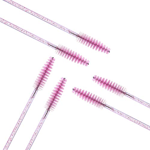 Elisel 100 Pcs Disposable Mascara Brushes Crystal Eyelash Brushes Mascara Wands Applicator Eyelash Extensions Makeup Tools Eyebrow Brush (Pink) #TOP2