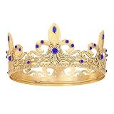 Feltent Blue King Crown for Men Prince Tiara Royal Medieval Headband for Cosplay Birthday Prom Halloween Costume Accessories