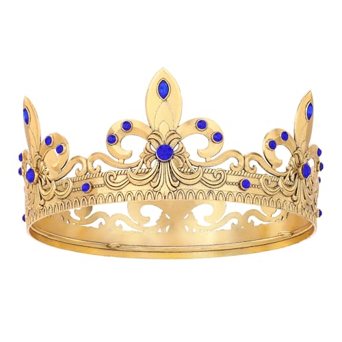 Feltent Blue King Crown for Men Prince Tiara Royal Medieval Headband for Cosplay Birthday Prom Halloween Costume Accessories