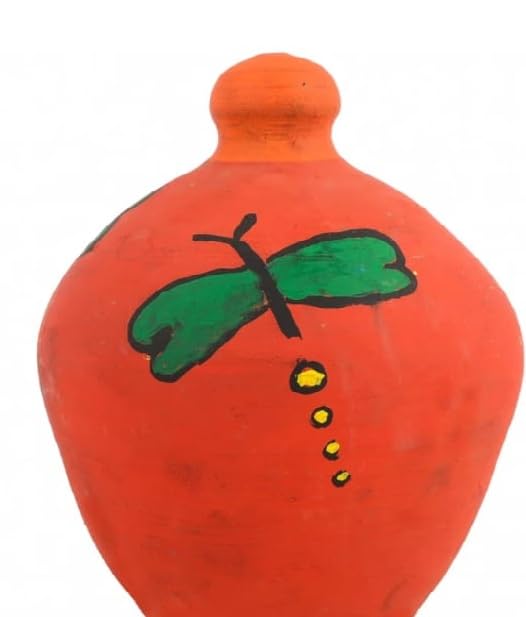Keshika Clay Made Round Shape Piggy Money Bank Terracotta Clay Coin Bank/Undiyal/mitti gullak/Coin Box Gift for Kids Multi-Coloured (Green Butterfly, 1)