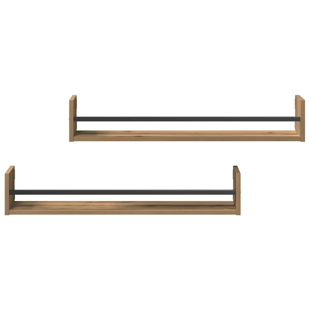 Wandregal Wandhalterung 2 Stück Artisan-Eiche 80 x 16 x 14 cm Holzwerkstoff mit Metallelementen für Wohnzimmer Büro Schlafzimmer, schwebendes Regal Wandmontage