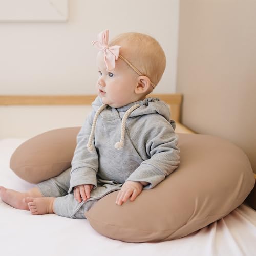 Image of Konssy 2 Pack Nursing Pillow Covers, Stretchy and Soft Nursing Cover for Breastfeeding, Pillow Slipcover for Baby Girls and Boys Newborn (Beige, Brown)