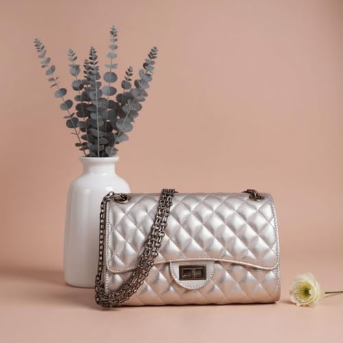 Image of Gladdon Quilted Crossbody Purse for Women Trendy Shoulder Bags | Stylish Shoulder Purse,Quilted Pattern,Structured bag,Chain Strap,Spacious Enough,Casual and Dressy Outfits,Any Occasion
