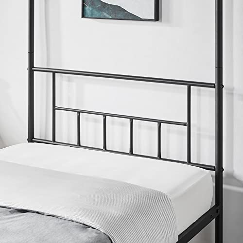 Yaheetech Metal Canopy Platform Bed Frame Four-Poster Canopied Bed Mattress Foundation With Headboard And Footboard Sturdy Slatted Structure No Box Spring Needed Easy Assembly Twin Black #TOP5