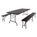 Produktbild Nexos Gartengarnitur 1 Partytisch 2 Bänke klappbar Rattan-Optik Bierzeltgarnitur braun Set Festzelt Campingset Klapptisch robust Wetterfest