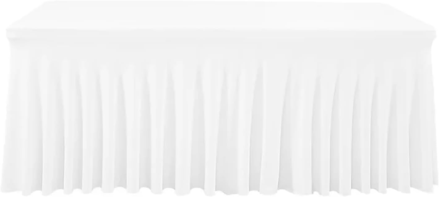 Table Skirt Cross-border Tablecloth Cover Hotel Conference Room Office Rectangle 180g Heavy Milk Silk Elastic(White,6FT 183x76x76cm)