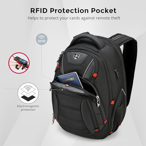 Image of Swissdigital Design Travel Backpack for men with Apple Find My, TSA Friendly USB Charging RFID Protection Business Backpack Fits 15.6 inch Laptops Black | J149508F-BR
