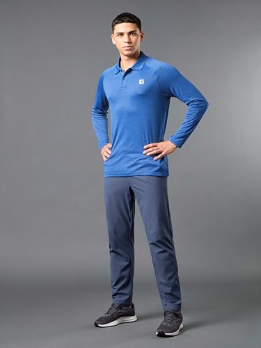 Image of TECHNOSPORT Mens Slim Fit Self-Design Full Sleeve Polo T-Shirt with Double Cool, SPF50+ Proerties for Gym, Workout and Regular Use