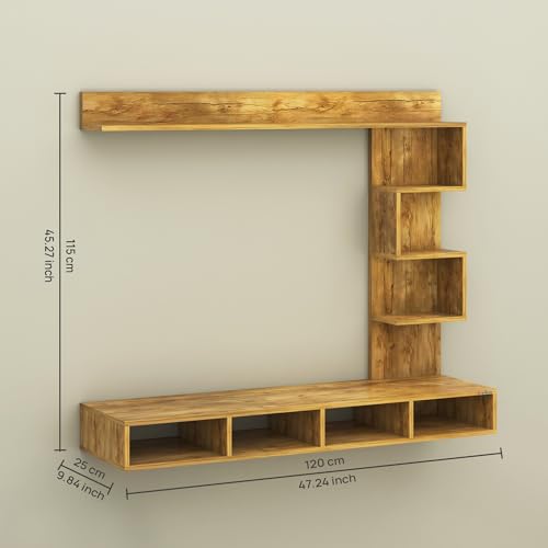 Image of Anikaa Laura Engineered Wood Wall Mount TV Unit LED Light TV Cabinet Wall TV Stand - (Giantwood) (Ideal for 43 Inch)(D.I.Y)