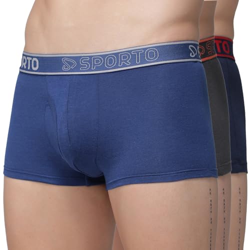 Image of sporto Men's Mid-Rise Super Soft & Comfortable Solid Cotton Square Trunks with No-Fold & No-Pinch Elastic Waistband (Combo Pack)