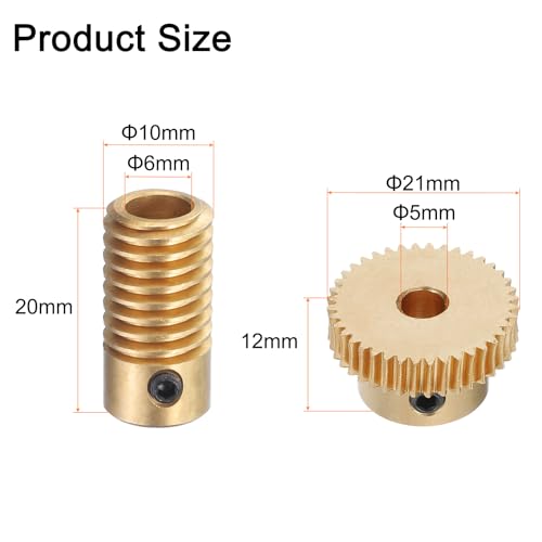 Image of uxcell Worm Gear Set - 0.5 Module 40:1 Reduction Rate 6mm Hole Dia Gear Shaft and 5mm Hole Dia Gear Wheel 40T Drive Gear Box (Brass)