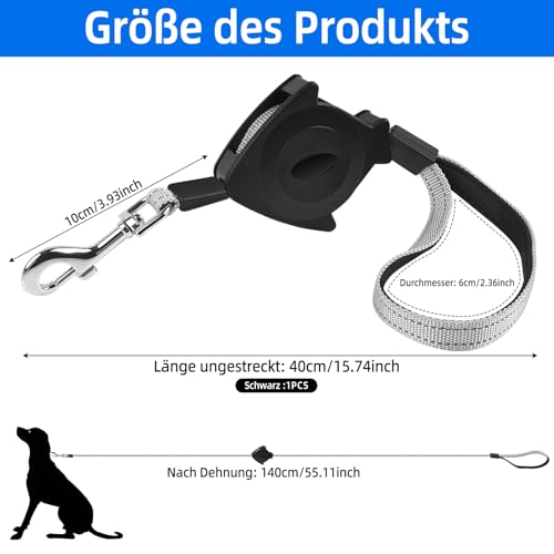 Automatische Hundeleine - 1.4m Einziehbare Leine - 150KG Max Zugkraft PA66+Polyester - 3M Reflektierend für Nachtsicherheit - Bis 25KG Hunde Schwarz