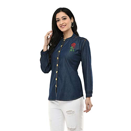 Image of Maahi Women's Denim Blue Embroidery Casual Shirt