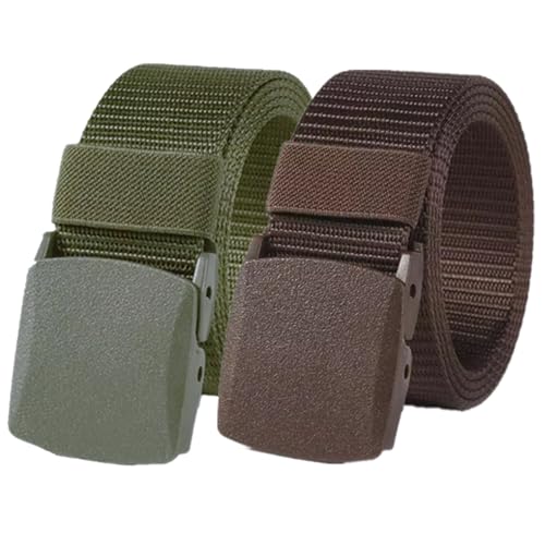 Cinturón táctico de nylon para hombres con 2 packs, cinturón de trabajo exterior de lona con hebilla plástico, talla grande hasta 170 cm