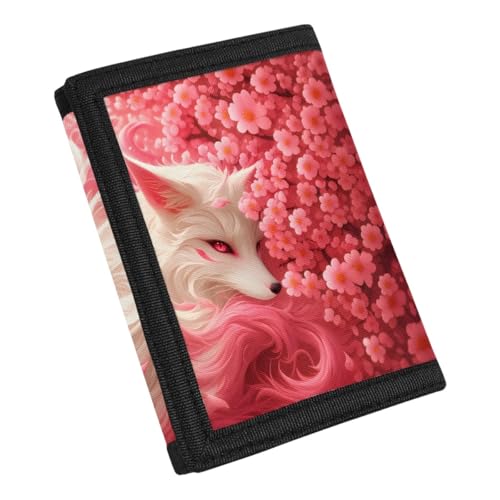 Kids Stylish Prints Trifold Wallet Teens Boys Girls Coin Case Lightweight Card Holder Moneybag Organizer,Pink Cherry Blossom and Fox3