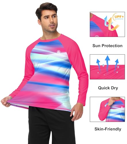 Image of AOBUTE Mens Long Sleeve Swim Shirt Quick Dry Sun Protection Rash Guard