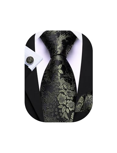 Image of Barry.Wang Men Tie Set Floral Paisley Silk Necktie Pocket Square Cufflinks Formal Wedding Party Business