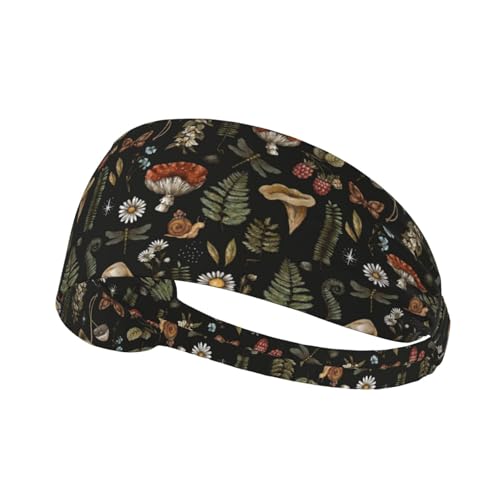 Vintage Magic Witch Mushroom Fern Witchcraft Sports Headbands for Men and Women Sweatbands for Moisture Wicking Suitable for Fitness Running Cycling Hiking Yoga Football Exercise