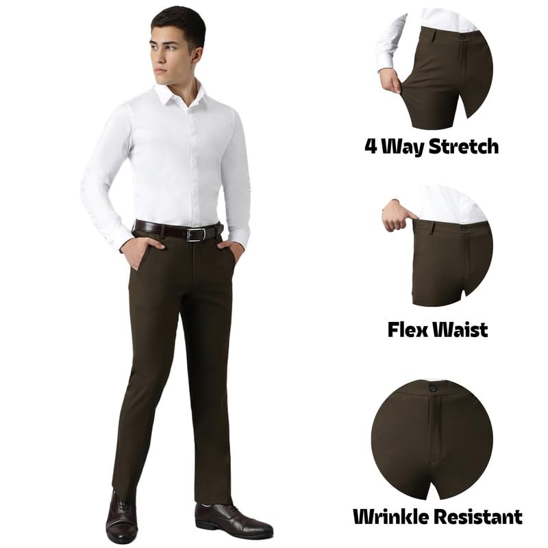Image of SUBTRACT Slim-Fit Stretchable Lycra Formal Pants for Men with Flexible Waistband | Stylish Men's Wear Trousers for Office or Party |Dress Trouser Pant