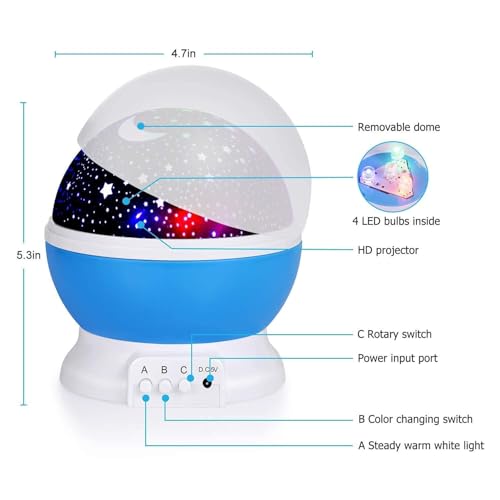 Image of DERIKO Star Master Projector Night Light - Romantic LED Sky Projector Lamp with USB Cable - Colorful Rotating Galaxy Light for Bedroom, Kids, and Home Decor (Assorted Color)