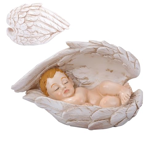 Dinchaakuarry Estatua del Nacimiento,Adorno Pequeño De Estatua - Escultura Realista En Resina De Bebé Durmiendo con Alas De Ángel para Estantería Mesita Escritorio Tocador