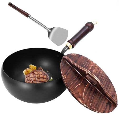 BLGVGKLPNT 2025 Nueva olla de barriga grande,Sartén de 24/28 cm, Alta Conductividad Térmica, Ligera y Resistente a la Corrosión, Apta para Todo Tipo de cocinas incluida inducción (24cm+wooden Lid)