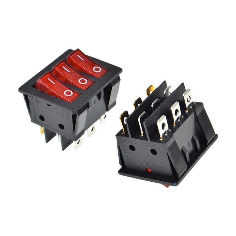 2PCS KCD4 Three Ways 9 PIN Push Button Rocker Switch with red led Light ON/Off Power switches 16A 30A/250V Triple 9PIN