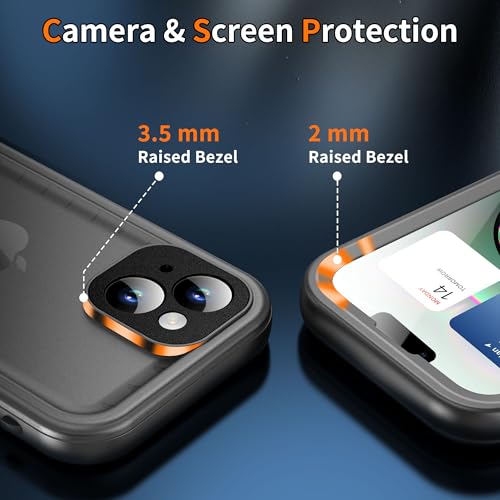 Image of Cozycase for iPhone 15 Waterproof Shockproof Case Cover - 360 Full Body /Military Grade /Protective /Rugged 【8FT Drop Proof】 Built in Screen /Camera Protector with Lanyard Black