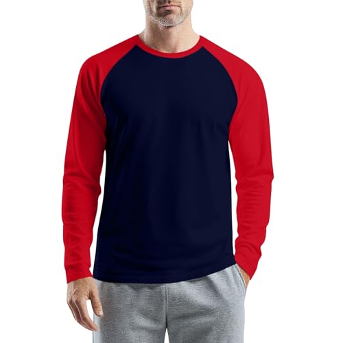 Men's Casual Raglan 3/4 Long Sleeve Soft Cotton Basic Sports Baseball Jerseys T Shirts 3/4 Sleeve Crew Neck Sports Baseball Cotton Jerseys Red Shirt (3-red,Medium)