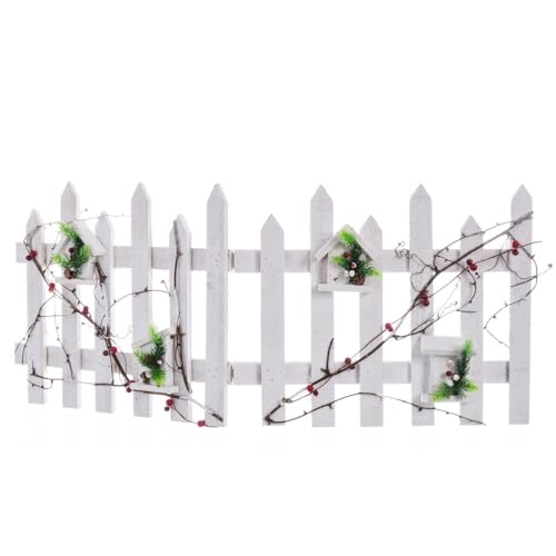 Clôture bois plastique blanc multicolore ornement Noël pied sapin