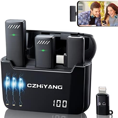 2 Wireless Lavalier Microphone for Android iPhone iPad, 2.4G Wireless Microphone for Android with 30Hours Charging Case for TikTok YouTube Interview Vlog Recording, Plug-Play,Auto-Sync,Noise Reduction