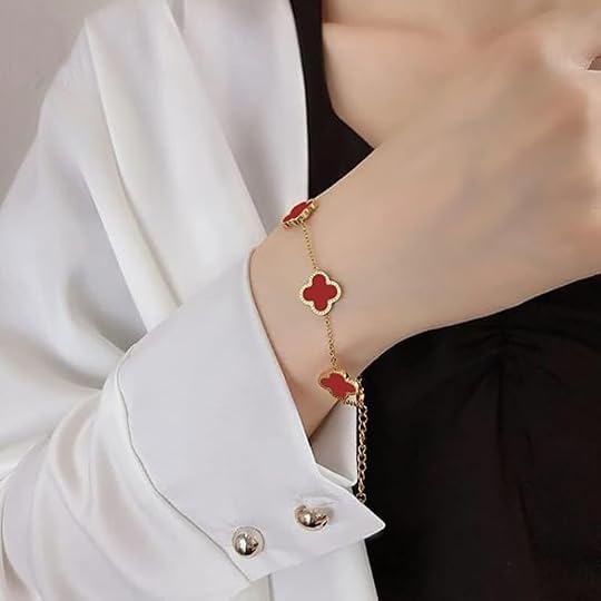 Image of STYOLLO Four-Leaf Clover Anti Tarnish Bracelet for Women & Girls Stylish | Elegant Gold-Plated Lucky Charm Jewelry | Aesthetic Enamel Design Adjustable Chain Bracelet for Daily, Gifting & Festive