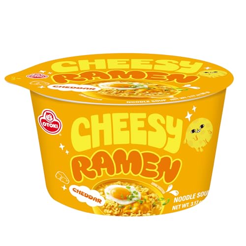 Cheesy Ramen (Bowl) – Cheddar Flavor | Non-Spicy, Creamy & Savory Korean Instant Bowl Noodles, 3.17 oz (Pack of 6)