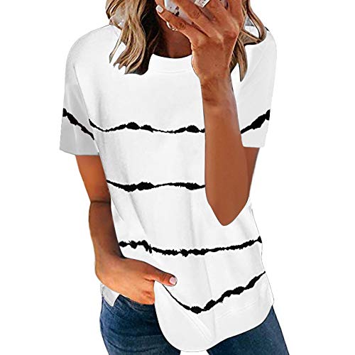 Eryue 2021 Spring and Summer Euro an and American Women’s Clothing Cross-bo er Foreign Trade Amazon hot s le tie-dye Printing STRI d Loose Short-Sleeved T-Shirt Women Short Sleeve – White M offers donot miss