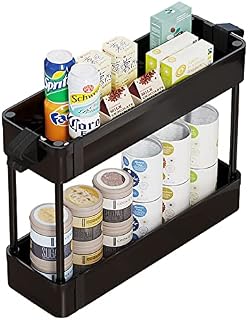 JIUYOTREE 4-Tier Slim Storage Trolley with Rolling Wheels, Standing Shelf Unit Organizer for Kitchen Bathroom Laundry Room and Narrow Places,Blue
