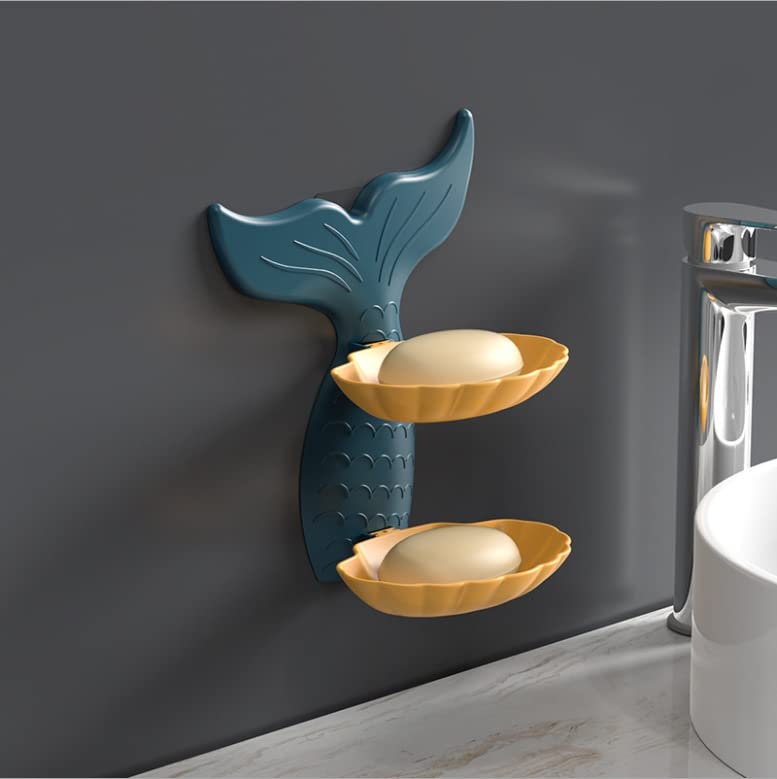XANTHIC Mermaid Fish Shape Double Layer Soap Holder, Draining Tray Self Adhesive Wall-Mounted (Pack of 1) (B0C78G1VQ5) Amazon Price History, Amazon Price Tracker