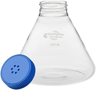 Chemglass CLS-2021-72 Series CLS-2021 Fern Bach Flask Without Baffle, 70 mm Screw Thread, Vented Cap, 2800 mL