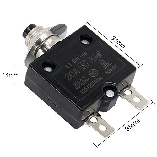 Rkurck 125-250V Ac 50V Dc Push Button Circuit Breaker 20Amp Thermal Overload Protector L1 Series Manual Reset Thermal Circuit Breaker 20A #TOP3