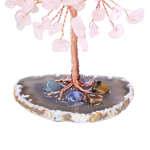 Manifo Mini Crystal Tree Healing Crystal Tumble Stone Tree Of Life Feng Shui Tree Gemstones Agate Money Tree Figurines Ornament (Rose Quartz) #TOP4
