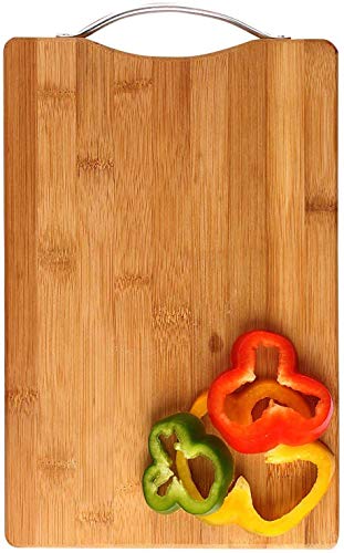 RYZAN Wooden Cutting Board Large Non-Slip Wooden Bamboo Cutting Board with Antibacterial Surface with Stainless Steel Handle for Kitchen