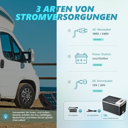 Bild 5 - EUHOMY Kompressor Kühlbox 18L, Auto-Kühlschrank -20℃~20℃, Tragbarer Kühlschrank 12/24V DC 100-240V AC, Tragbarer Gefrierschrank mit WiFi-APP-Steuerung für Camping, Reisen, Boot