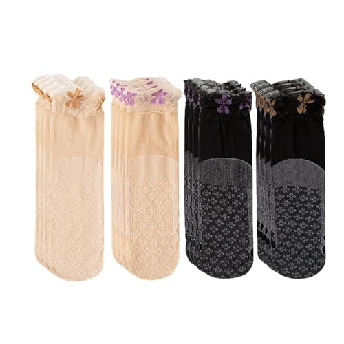 Chaussettes à cheville en dentelle pour femme en coton mince (lot de 8 paires)