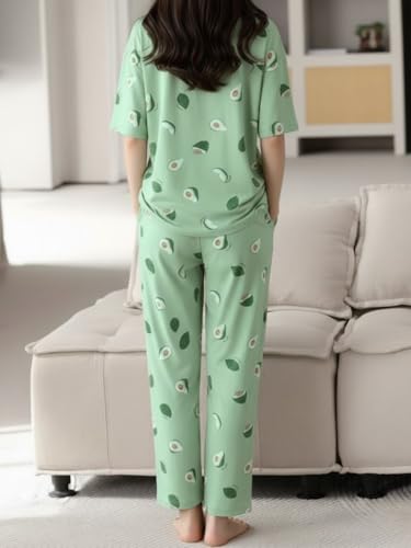 Image of Women's Korean Style Night Suit Set | Cotton Half Sleeve Top & Pyjama Set | Round Neck Printed Nightsuit | Comfortable Nightwear & Loungewear for Women | Sleepwear Pjs Lounge Set |Co-ords Outfit