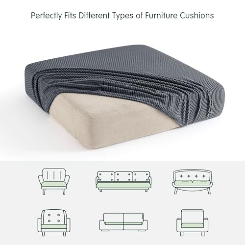 Image of CHUN YI Stretch Couch Cushion Cover Replacement, Fitted Loveseat Sofa Chair Seat Slipcover Furniture Protector, Checks Spandex Jacquard Fabric(2,Gray), 2