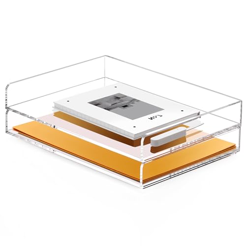2-Tier-Acrylic-Stackable-Letter-Tray-Paper-Organizer-Trays-for-DeskClear 2-Tier Acrylic Stackable Letter Tray Paper Organizer Trays for Desk,Clear - Image 1