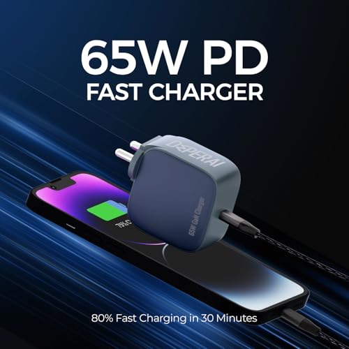 Image of DeperAI 65W Type C Adapter[MFi-Certified], PD3.0 GaN III Type C Charger, Compatible with Laptop, Tablet, iPhone 16 Pro /15, Samsung Galaxy S23 Ultra /S22 and More Type C Devices, Supports UFCS(Blue)