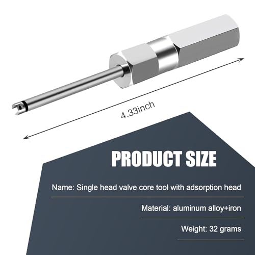 Image of leechio 1 PC Car Sturdy Rust-proof Steel Valve Core Wrench, 4.33 inch Non-destructive Disassembly Tire Valve Stem Puller, Adsorbable American Valve Repair Tool with Non-slip Hexagonal Handle (Silver)