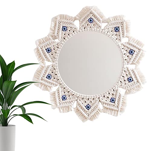 Espejo de pared de bohemio, espejo de pared con flecos de , decoración de pared tejida a mano con espejo, marco de bohemio para decoración del hogar